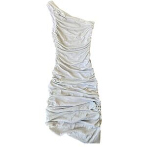Gentle Warm Womens One Shoulder Ruched Metallic Silver Midi Dress AWD00509 M